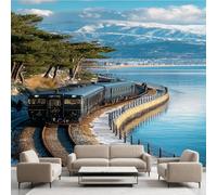 Papier Peint Autocollant Train Esthétique Urbain Forêt, Forêt Montagne Océan Decoration Stickers Muraux, Nature Paysage Vinyle Murale Poster pour Chambre Salon Cuisine Adhesif Meuble 400 x 280 cm