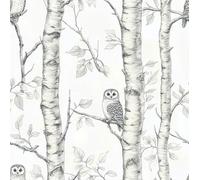 Papier peint autocollant vintage en forme d'arbre naturel - À décoller et à coller - Aquarelle - Hibou de la forêt - Feuille botanique - Amovible et imperméable - Pour chambre à coucher, salon