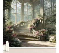 Papier Peint Autocollant Vintage Européen Palais, Romantique Mariage Fleur Decoration Stickers Muraux , Victorienne Églises Vinyle Murale Poster pour Chambre Salon Cuisine Adhesif Meuble 400 x 280 cm
