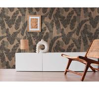 Papier Peint Avec Design Floral De Jungle - Rose, Or, Noir