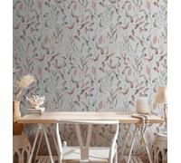 Papier Peint Avec Douces Vignes Florales - Vert, Rose, Crème