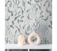 Papier Peint Avec Douces Vignes Printanières - Vert, Blanc, Gris