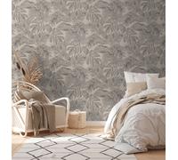Papier Peint Avec Échantillon De Feuille De Jungle - Marron, Gris, Beige