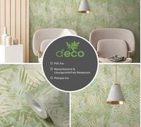 Papier Peint Avec Feuilles De Jungle PVC Gratuit - Vert, Beige