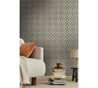 Papier Peint Avec Motif Carré En Demi-Cercles Et Points - Jaune, Gris, S