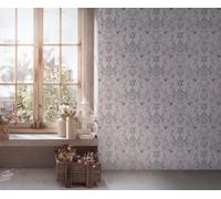Papier Peint Avec Oiseaux Et Motif Floral - Rose, Gris, Blanc