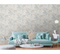 Papier Peint Avec Un Motif Aquarelle Floral - Bleu, Beige, Or