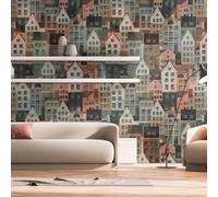 Livingwalls Travel Styles Papier peint non tissé Motif vieille ville Multicolore et bleu - Papier peint mural scandinave pour différentes pièces 1,59 m x 2,80 m