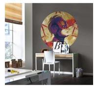Papier Peint - Avengers Painting Captain Marvel Helmet 125x125cm - Rond - Intissé - Adhésif, Multicolors