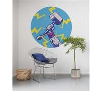 Papier Peint - Avengers Thors Hammer Pop Art 125x125cm - Rond - Intissé - Adhésif, Multicolors