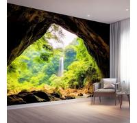 Papier Peint Aventures Dans La Nature Panoramique 3D Vert Grotte Cascade Grandes Murales Poster Pour Salon Adulte D'Enfants Étude Maison Décoration Intérieure 200 X 140 Cm