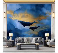 Papier Peint Baleine Et Son Petit Fantastiques250 x 175 cm Décoration Papier Peint Moderne Bleu Ciel Murale facile à nettoyer, idéale pour chambre et salon, avec un design unique et moderne