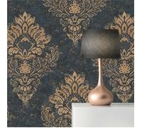 Papier Peint Baroque Gioele M1-No.634 Bleu Or Baroque avec ornements