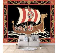 Papier Peint Bateau-dragon Nordique 150x105 cm Papier Peint Panoramique Effet 3D, Peinture Murale intissé Grande Mythe, pour Moderne Salon Chambre TV Fond