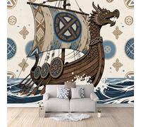 Papier Peint Bateau-dragon Nordique 300x256 cm Papier Peint Panoramique Effet 3D, Peinture Murale intissé Grande Mythe, pour Moderne Salon Chambre TV Fond