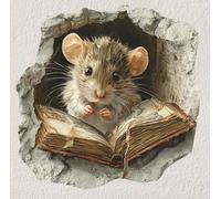 Papier peint bébé souris mignon livre de lecture - Autocollants de dessin animé pour le bureau et la chambre à coucher pour inspirer l'apprentissage des enfants