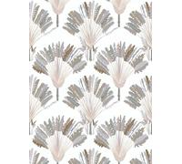 Papier Peint Beige Gris Avec Motif Palmiers Et Motif Bloc - Gris, Blanc, Marron