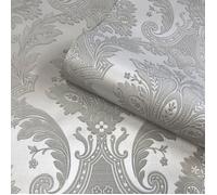 Papier Peint - BELGRAVIA - Amara - Argenté - 10 m x 53 cm - Finition Brillante