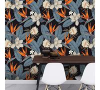 Papier Peint Bleu Orange Tropical Papier Peint Adhesif Mural Amovible Papier Adhesif pour Meuble Papier Peint Autocollant pour Chambre Salon Cuisine Décoratif Papiers Peints 2P (45x200cm)