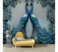 Papier Peint Bleu œUf De Canard, Panoramique Motif paon Papier Peint Intissé Autocollant, Grand Poster Mural Décoration pour Salon, Chambre Adhésif Mural, 390x260cm - Style luxueux O17