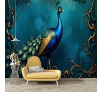 Papier Peint Bleu œUf De Canard, Panoramique Paon rétro Papier Peint Intissé Autocollant, Photo Poster Mural Décoration pour Salon, Chambre Adhésif Mural, 150x105cm - Art O45