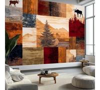 Papier Peint Blocs Forestiers Animaux Pins, Peinture Murale Intissé Photo Vintage Traditionnel Mural Poster Salon Chambre Mur de fond Chambre des Enfants Bureau Décoration de Maison, 350 x 256 cm