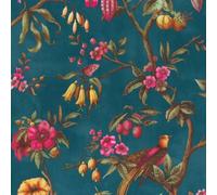 Papier peint Bloom vinyle intissé oiseau paradis bleu pétrole