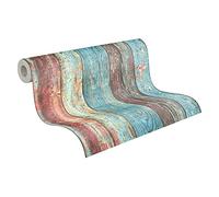 Papier Peint Bois Elements A.S. Création Papier peint intissé 10.05 m x 0.53 m Multicolore Bleu Rouge Fabriqué en Allemagne 307231 30723-1