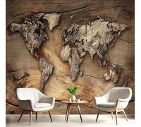 Papier Peint Bois Sculpture,Wallpaper Panoramique Carte Du Monde Traditionnelle, Papier Peint Intissé Salon Chambre Bureau 100×70cm Fresque Murale Brun