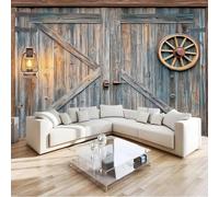 Papier Peint Bois Vintage 3D Auto Adhesif Panoramique Mural Porte de Grange Rustique Papier Peint en Soie Poster XXL Décoration Murale Salon Chambre 250x175 cm A-4589