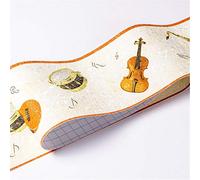 Papier Peint Bordure Instrument de musique jaune Imperméable Auto-Adhésif Autocollant Mural PVC Bordure Décorative pour Salle de Bains, Salon, Cuisine 10.5cm X 500cm
