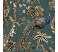 Papier Peint Botanique Exotique Holden 13682 Paon Bois Mur D'Accent Aqua Bleu