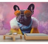 Papier peint bouledogue français, papier peint mural chien, papier peint animaux amusants pour salon, chambre à coucher, arrière-plan TV, décoration de bureau - 390 x 260 cm