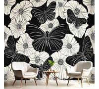 Papier Peint Bouquet Papillons 300×210cm 3D, Noir Wallpaper Panoramique, Élégant Insecte Rayures Papier Peint intissé Chambre Salon Personnalisé XXL Décoration Murale,Pour Salon Chambre Bureau
