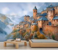 Papier peint brumeux village antique architecture du milieu du siècle papier peint mural automne montagne papier peint mural pour murs pour chambre à coucher enfants salon 390 x 260 cm