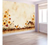 Papier Peint Campagne Ferme Fleurs200 x 140 cm Décoration Papier Peint Moderne Crème Murale facile à nettoyer, idéale pour chambre et salon, avec un design unique et moderne