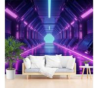 Papier Peint Capsule Spatiale Futuriste Violette Papier Peint Panoramique Décoration Murale Pour Salon, Chambre, Tapisserie Murales Intissé, Capsule Spatiale Géométrique Wallpaper Mural 450x315cm