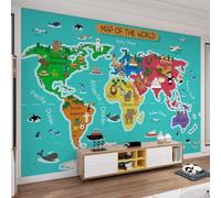 Papier Peint Carte du Monde 3D Auto Adhesif Panoramique Mural Enfants Papier Peint en Soie Poster Trompe L'oeil Décoration Murale Salon Chambre 200x140 cm B-3399