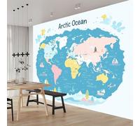 Papier Peint Carte du Monde 3D Auto Adhesif Panoramique Mural Thème de La Mer Papier Peint en Soie Poster Trompe L'oeil Décoration Murale Salon Chambre 200x140 cm B-0745