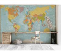 Papier Peint, Carte du monde lettre, 250x175cm 3D Trompe L'oeil Mural Affiche Géante Décoration Papier Peint Panoramique