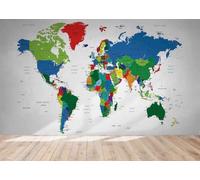 Papier Peint, Carte du monde lettre, 300x210cm 3D Trompe L'oeil Mural Affiche Géante Décoration Papier Peint Panoramique