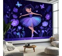 Papier Peint Cartoon Ballet Filles Papier Peint Motif Violet Panoramique Décoration Murale Pour Salon Chambre Tapisserie Murales Intissé Decoration Wallpaper Mural 350 x 256 CM