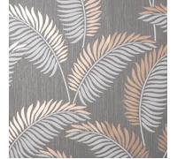 Papier Peint Cascade Leaf Gris / Or Rose - Fine Decor FD42839 - Tropical - 10m x 53cm - Motif Floral et végétal