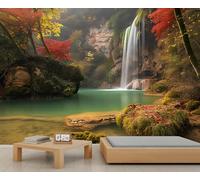 Papier peint cascade secrète automne lac, ruisseaux, piscines, paysage naturel, papier peint pour chambre de filles majestueuse belle nature paysage mural forêt de montagne pour chambre de filles