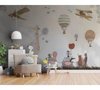 Papier Peint Chambre Enfant 360x250 cm 3D Effet Monde de L'enfance, Animaux, Ballons, Avions pour Garçon Fille Papier Peint intissé