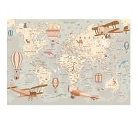 Papier Peint Chambre Enfant Animé Animaux Carte Du Monde 254x184 cm Intissé Salon Photo Non Tissé Muraux Moderne Trompe l'oeil