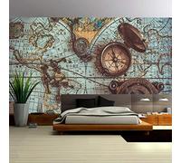 Papier Peint Chambre Papier Peint Salon Boussole Vintage Sur La Carte Du Monde: Décor Murale Effet Trompe L’Oeil - Revêtement Panoramique Tapisserie XXL - Pose Facile Et Qualité HD-400x280cm