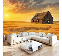 Papier Peint Champ De Blé Coucher De Soleil 3D Panoramique intissé Murale Au Crépuscule à La Campagne Papier Peint xxl Fresque Murale Peinture Murale Décorative pour Salon Chambre 366x254 11yf11