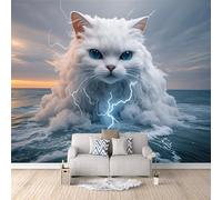 Papier Peint Chat Blanc 250x175 cm Papier Peint Panoramique Effet 3D, Peinture Murale intissé Grande Mer De Foudre, pour Moderne Salon Chambre TV Fond