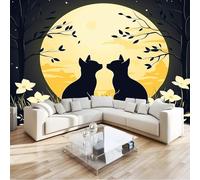 Papier Peint Chat noir fleurs lune Panoramique 3D Papier Peint Rêve Murale Salon Chambre à Coucher Maison Décoration Intérieure (450 x 280 cm (W x H))